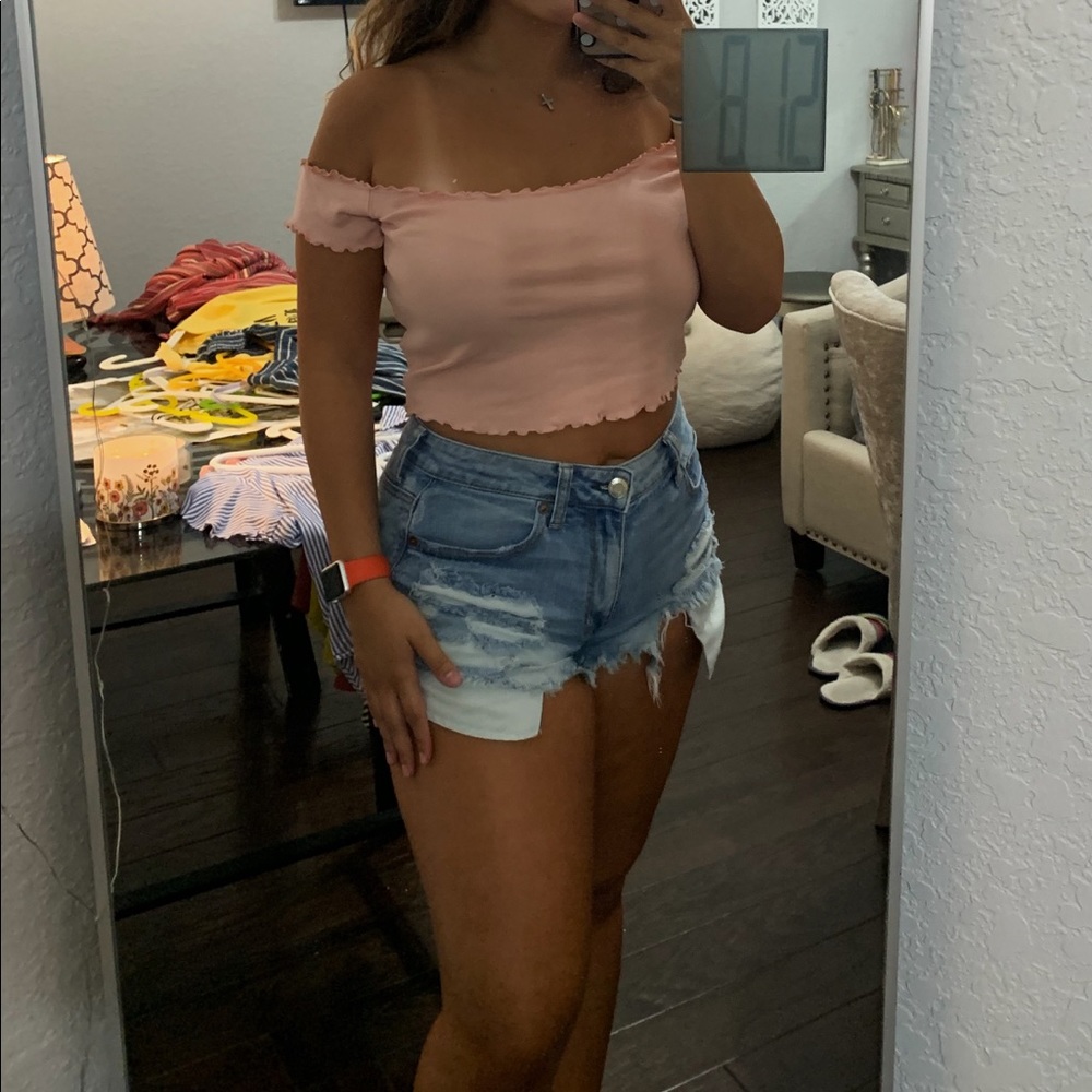 Off the shoulder pink crop top